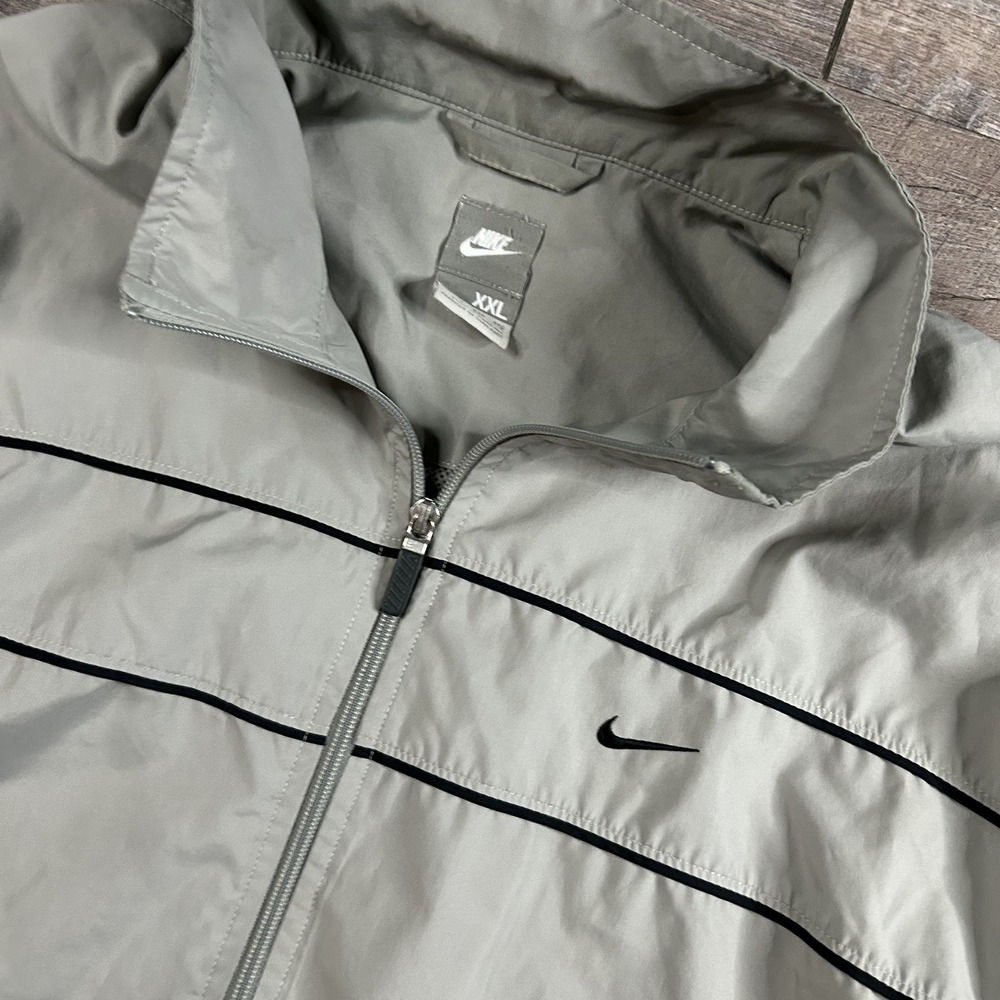 Vtg Y2K Nike Track Jacket Sz XXL 2XL Mens Gray Full Zip Warm Up Pockets Striped